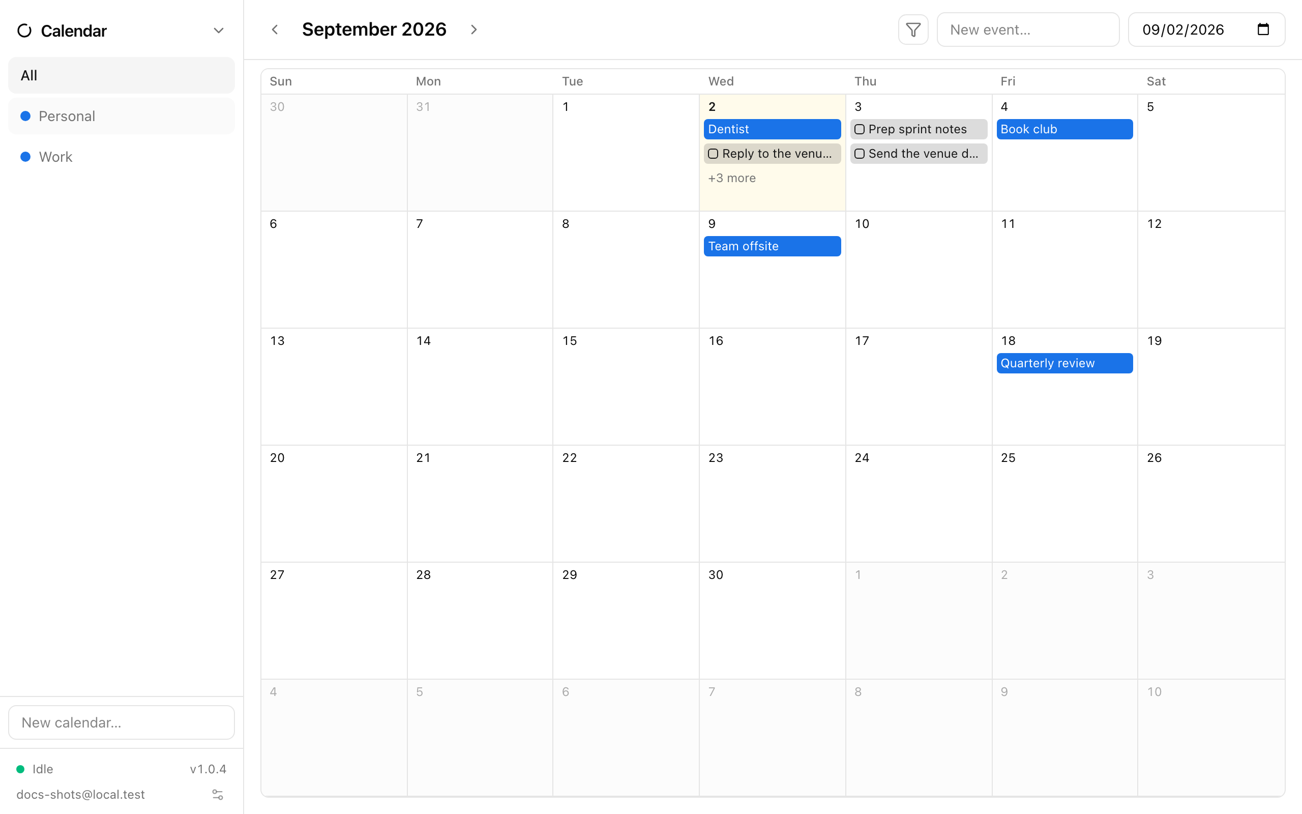 The month view showing events alongside due-task chips