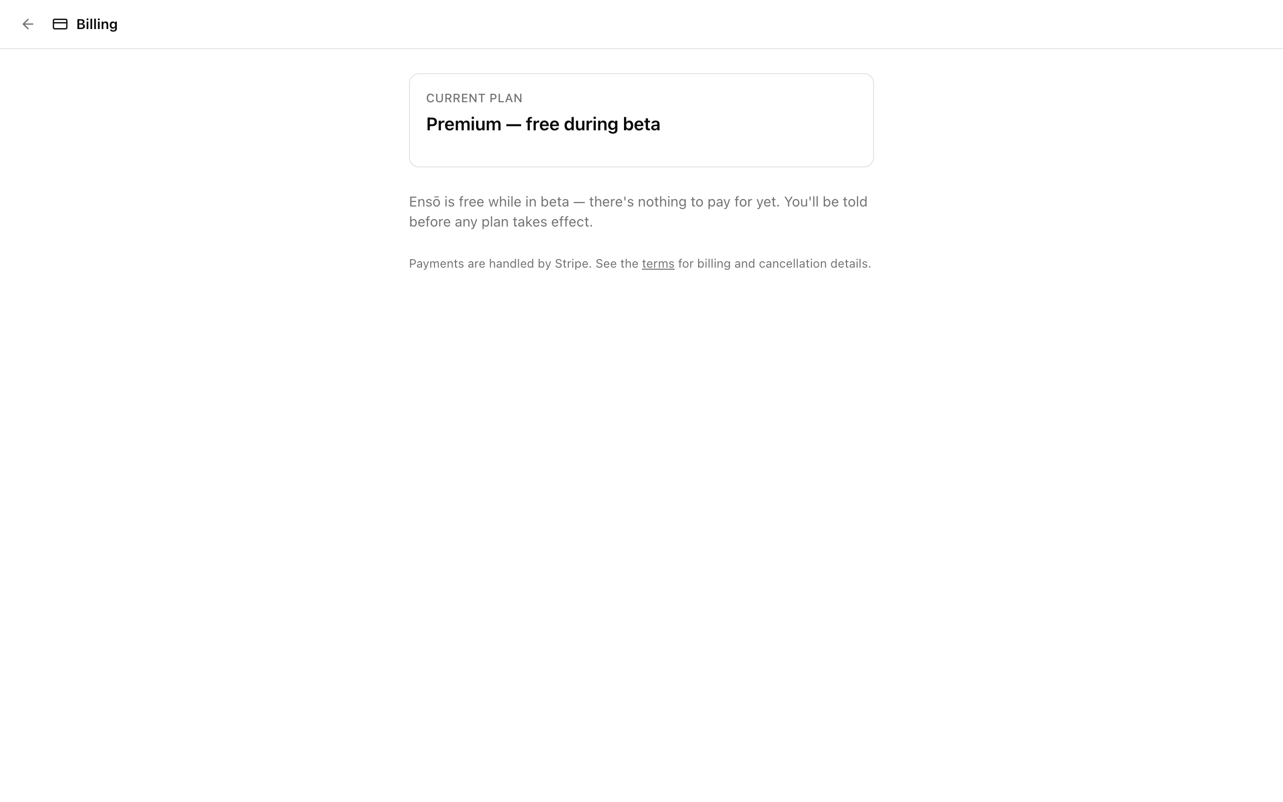 The billing page showing the current plan and the two subscribe buttons